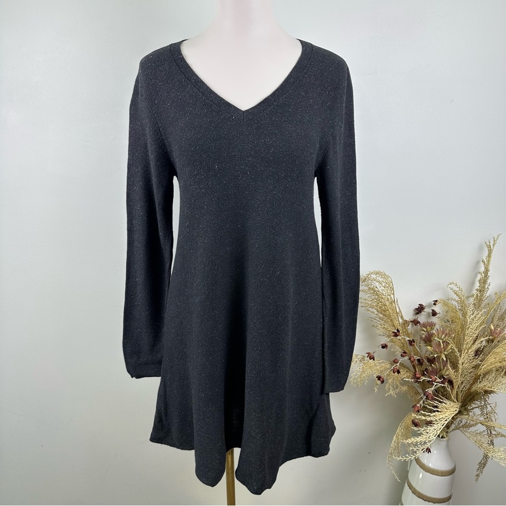 Eileen Fisher  Size S‎ Long Sleeve Knit Dress Gray V-neck Cotton Linen Blend
